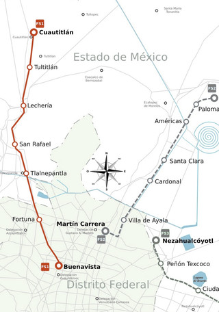 Carte du reseau de train de banlieue de Mexico