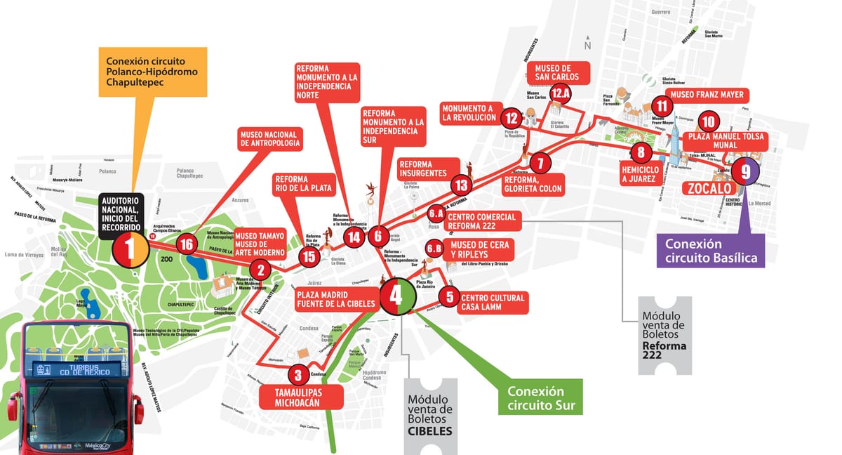 Carte du bus touristique hop on hop off Turibus