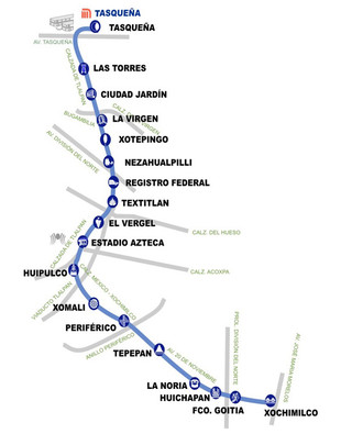 Carte du reseau de tramway de Mexico